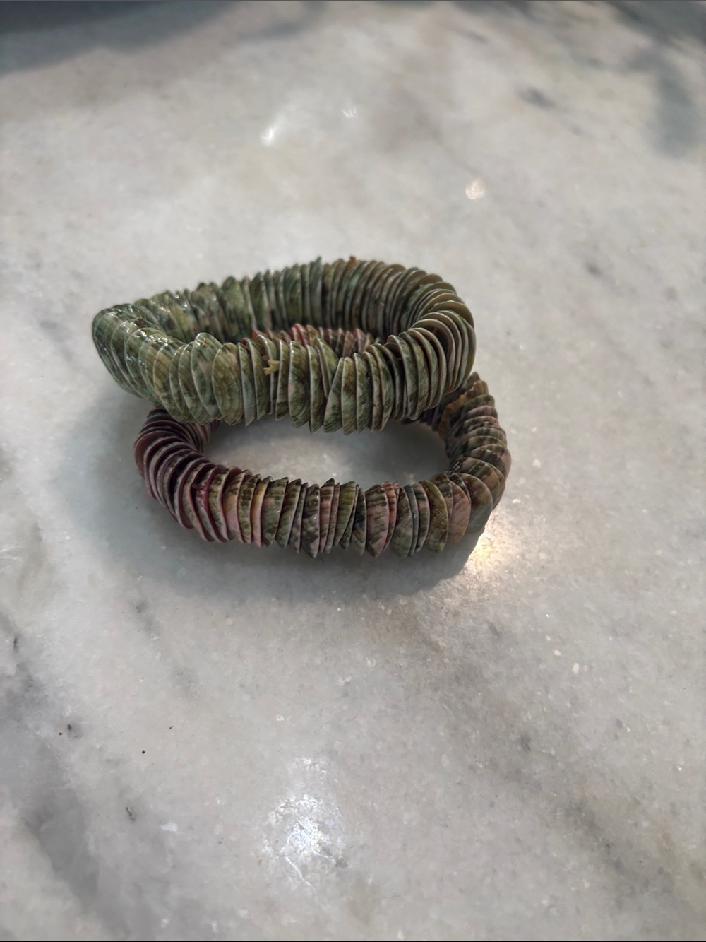 Handmade Green & Mauve Beaded Coil Bracelet - Women Jewelry